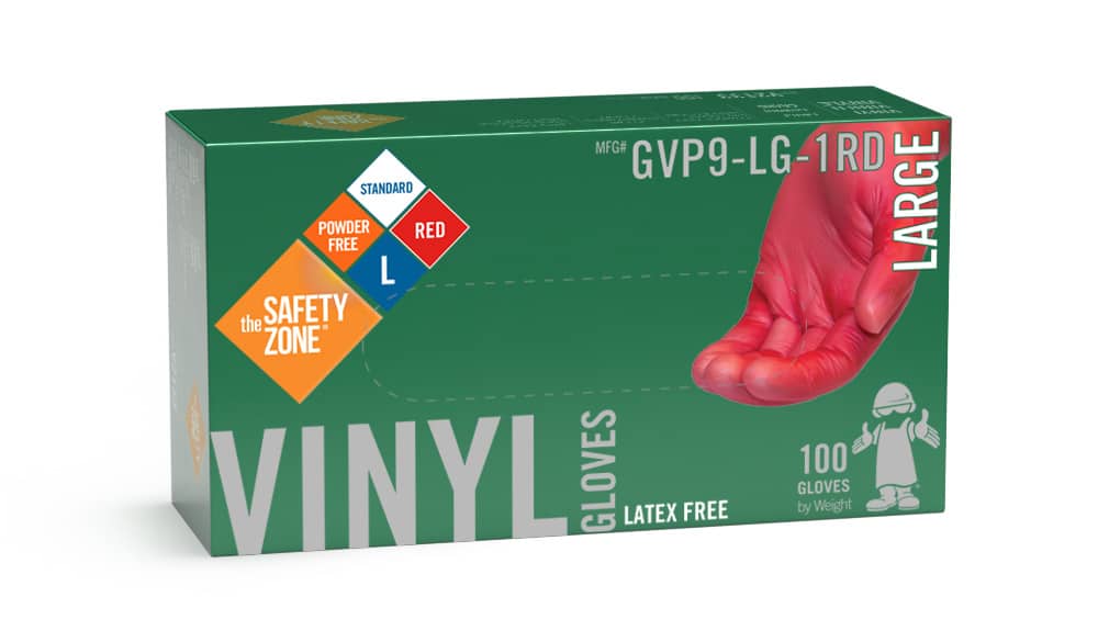 GVP9-(SIZE)-1-RD Supply Source Safety Zone Disposable Red  Powder-Free Vinyl Gloves